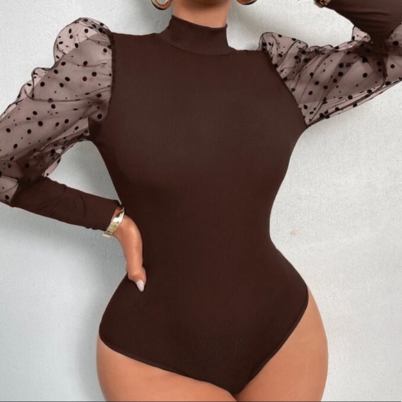 Black mesh dot sleeve bodysuit - Picture 4 of 16